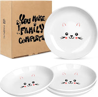 TRUVIC 4 Pack Ceramic Cat Food Bowls, 5.9 Inch Ceramic Cat Dishes Set for Indoor Cats and Small Dogs, Anti Whisker Fatigue Kitten Bowls, Wide Shallow Kitten Plates for Food and Water (Cute Face)
