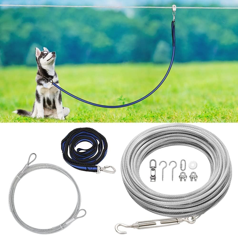 XiaZ Dog Tie Out Cable, Pet Lead for Yard, Camping, Outdoor - 120ft for 1 dog / Silver