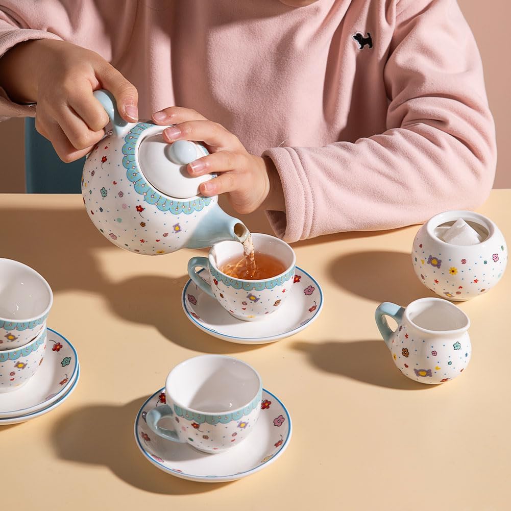 Sweejar porcelain tea set for little girls in pumpkin shape with teapot, cups and saucers - view 10