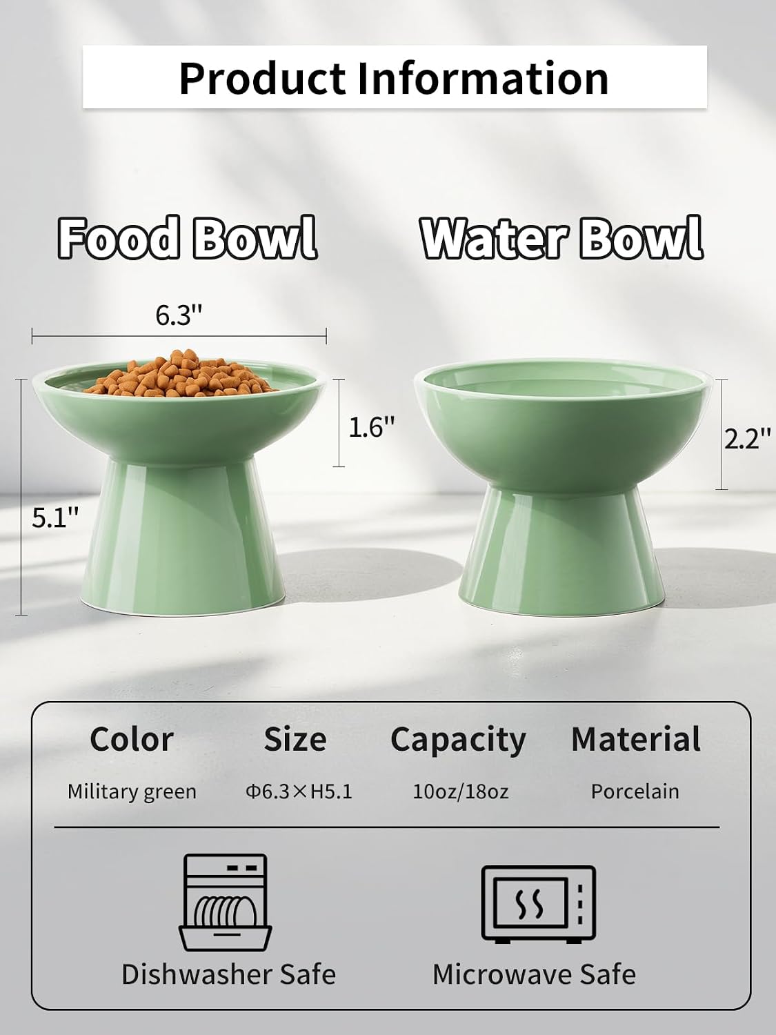 Elevated Cat Food and Water Bowls Set - Single (Water Bowl) / Sage Green - image 2