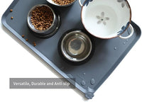 Hoki Found Large Silicone Pet Feeding Tray - Waterproof Dog Pet Cat Feeding Mat - Non Slip Pet Dog Cat Food Bowl Mats Placemat -Pet Water Mats for Carpet -Gray