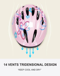 BeBeFun girls bike helmet in pink with 12 air vents and adjustable fit knob, ages 3 to 10 - view 27