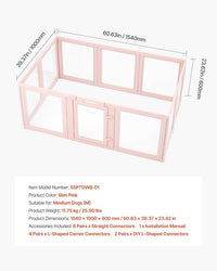 VEVOR Clear Acrylic Dog Playpen Indoor, 60x39x23 in Plastic Pet Playen for Medium Sized Dogs, Easy Assemble Waterproof Transparent Puppy Playpen, Easy to Clean, Durable Indoor Pet Dogs Cats Birth Kit