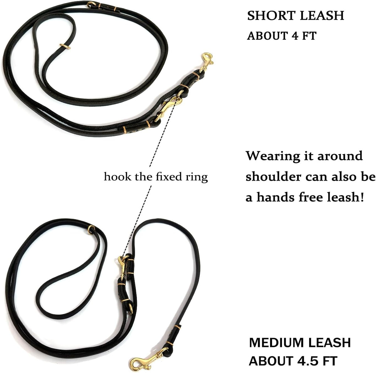 Multi Function 8ft Leather Dog Leash - Black / 8ft*3/8inch - image 3