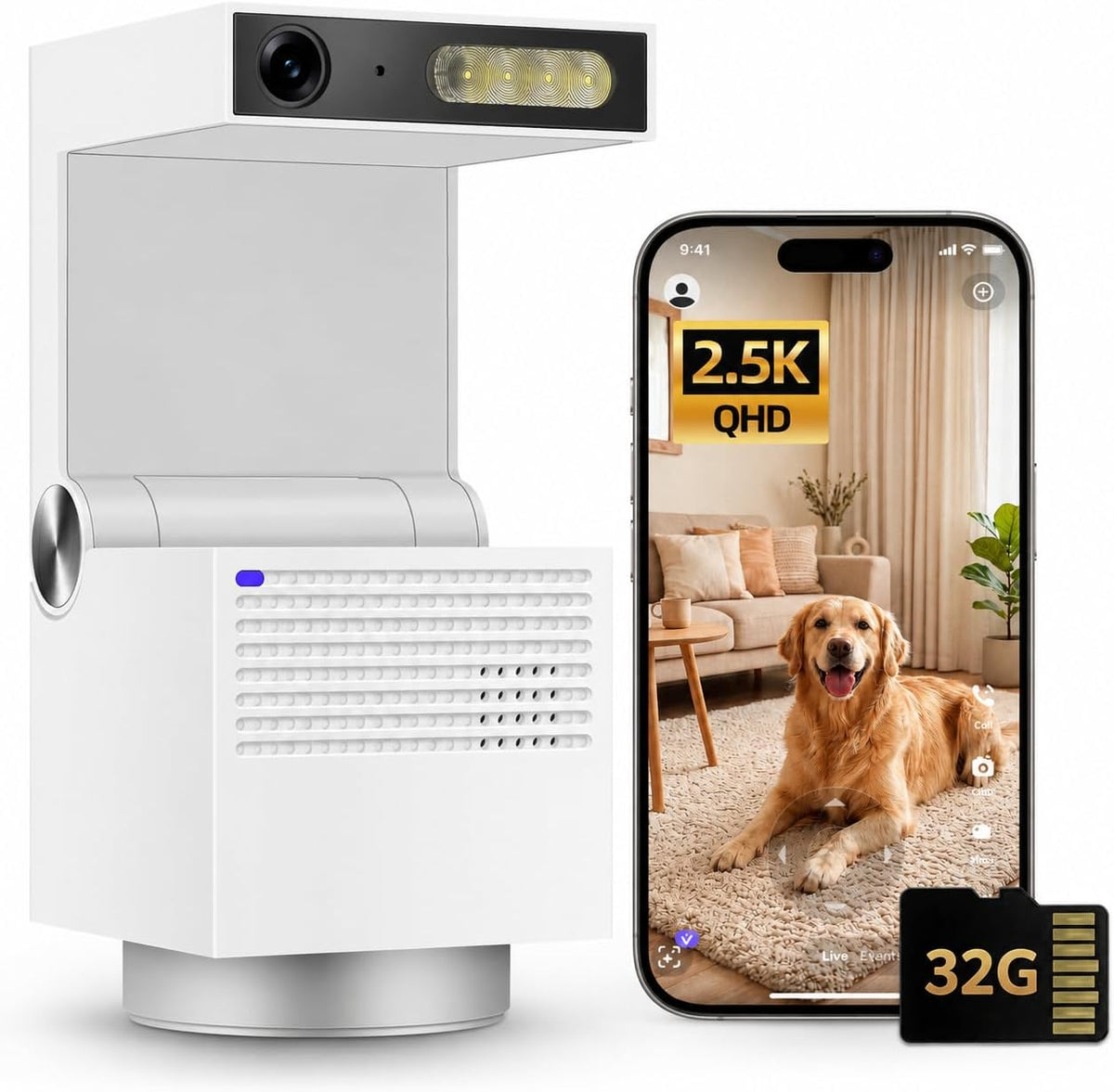 psync Genie S 2.5K pet camera with 360 degree pan and tilt and 32GB built-in storage