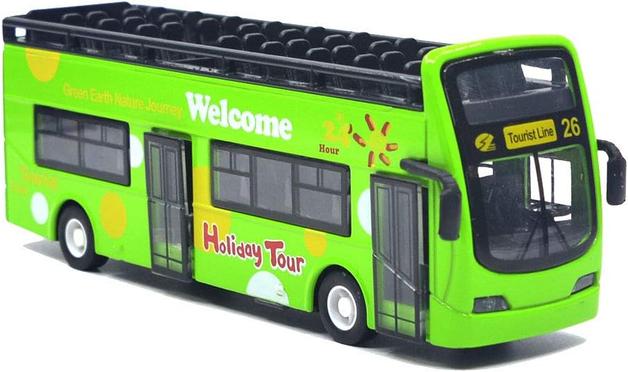 Ailejia red open top double decker sightseeing bus toy with alloy body - view 2