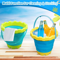 Anzmtosn castle sand buckets 3 pack, 7 inch green and blue beach pails with handles - view 14