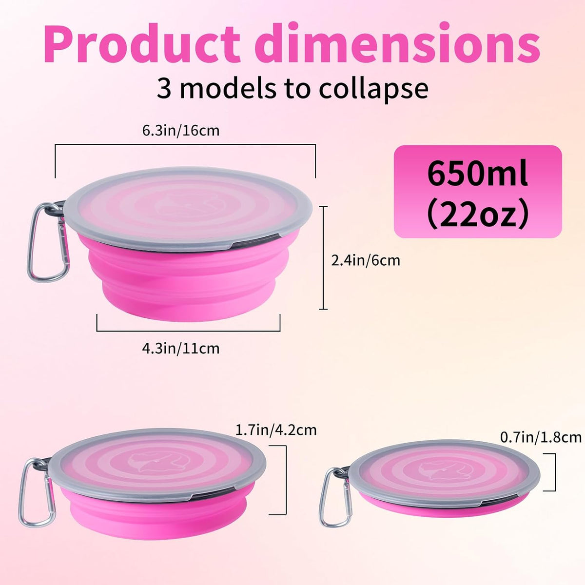 SLSON Dog Bowls Pet Collapsible Bowl with Cover Lids - Pink and Purple / Medium Two-Tone - image 3