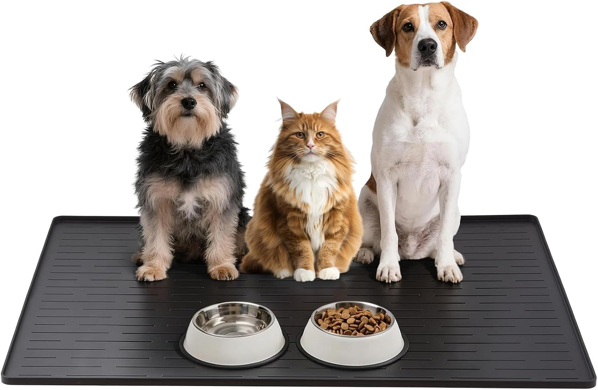 Large Dog Mats for Food and Water - Black / 40"L x 30"W