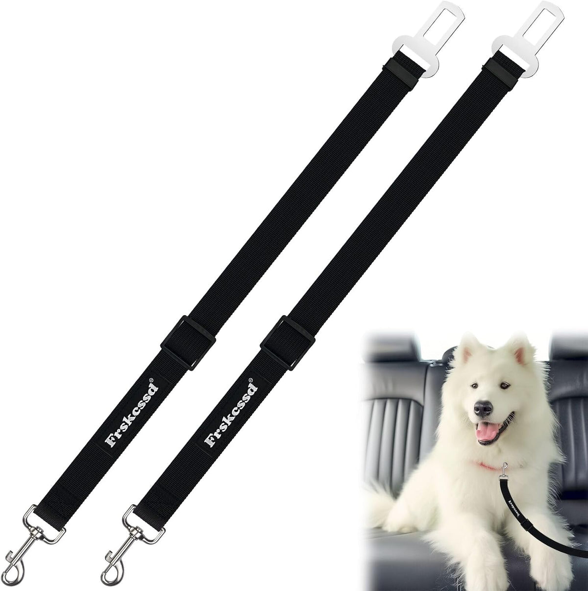 2-Pack Dog Car Seat Belt, 3-in-1 Headrest-Mounted Dog Seatbelt for Car, Adjustable Nylon Pet Safety - Black