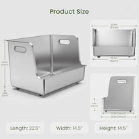 One-Piece Stainless Steel Litter Box, 14.5" High-Side XL Metal Cat Litter Box, Extra Wide Entry Pet Toilet, Cat Litter Station with Wheels, Easy to Move, Non-Stick, No Odor, for Big or Multiple Cats