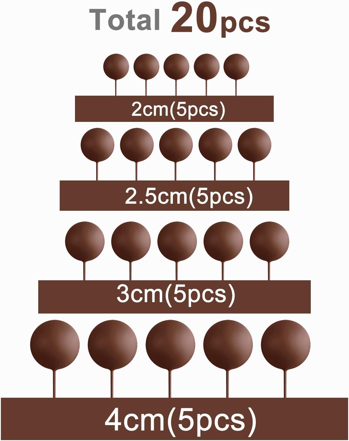 ASTARON 20 Pcs Gold Balls Cake Topper Decorations for Birthday Cake - Brown - image 2
