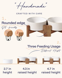 Ceramic Dog Bowls Set with Acacia Wood Stand - Large-3.5Cups / Vintage White - image 4