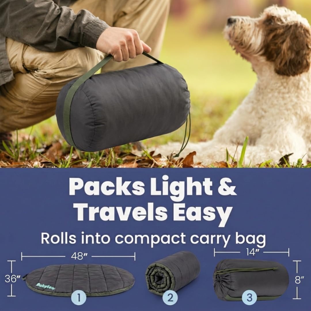 Travel Dog Bed, Foldable & Packable with Carry Bag, Black - Midnight Forest / Large - image 3