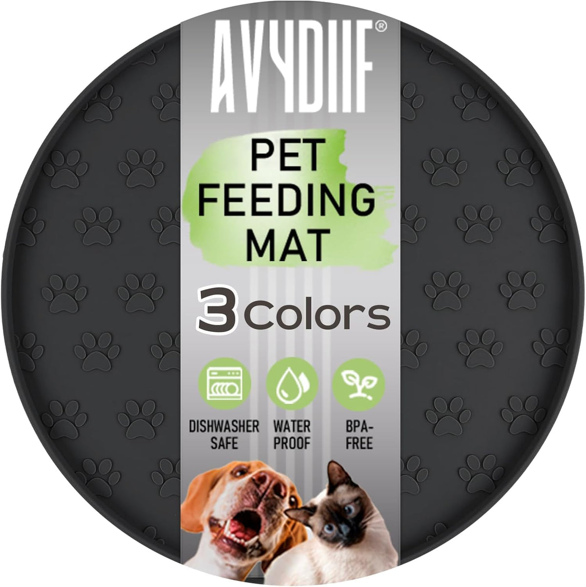 Pet Feeding Mat, Waterproof Anti-Slip Placemats for Dog Cat Bowl Silicone Pet Food Mat, Raised Edge - 1 Black / 10.9"L x 10.9"W