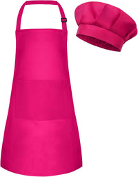 Kids Apron and Chef Hat Set Adjustable Child Art Aprons with 2 - K-rose Red / Small