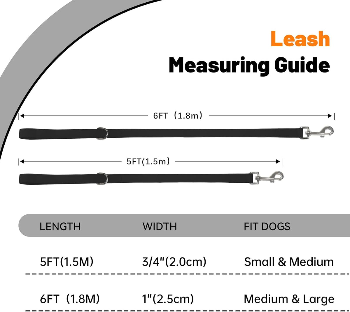 Waterproof Dog Leash, 5/6 FT Durable Odor-Proof Dog Leashes with Strong Metal Hooks Fits Small - Black / 5FT - 3/4 inch Width - image 4