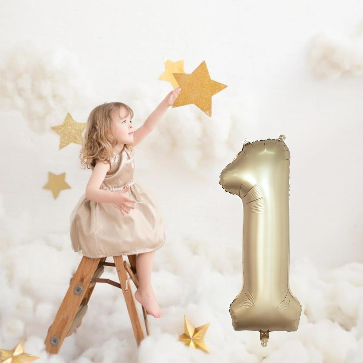 Checkered Number Balloon 1 - Metallic Gold / Number 1 - image 4