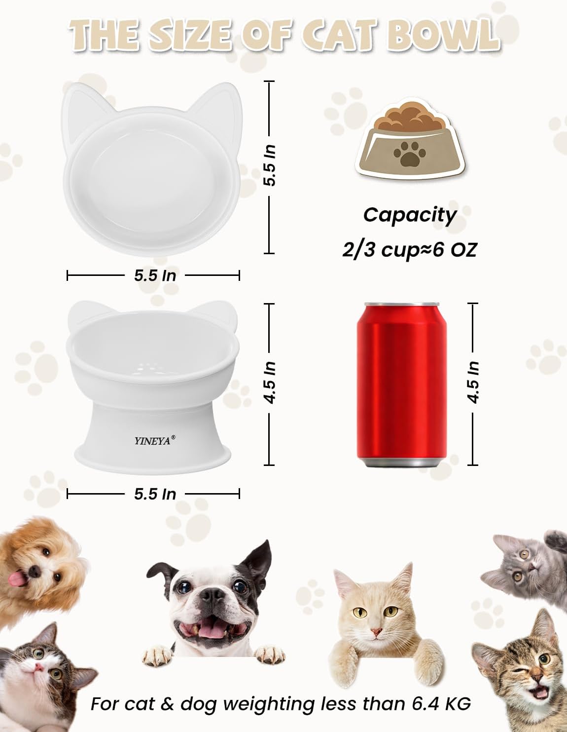 YINEYA 2 Pack Cat Food Bowls Elevated Design for Neck Comfort - Whiteq1 - image 4