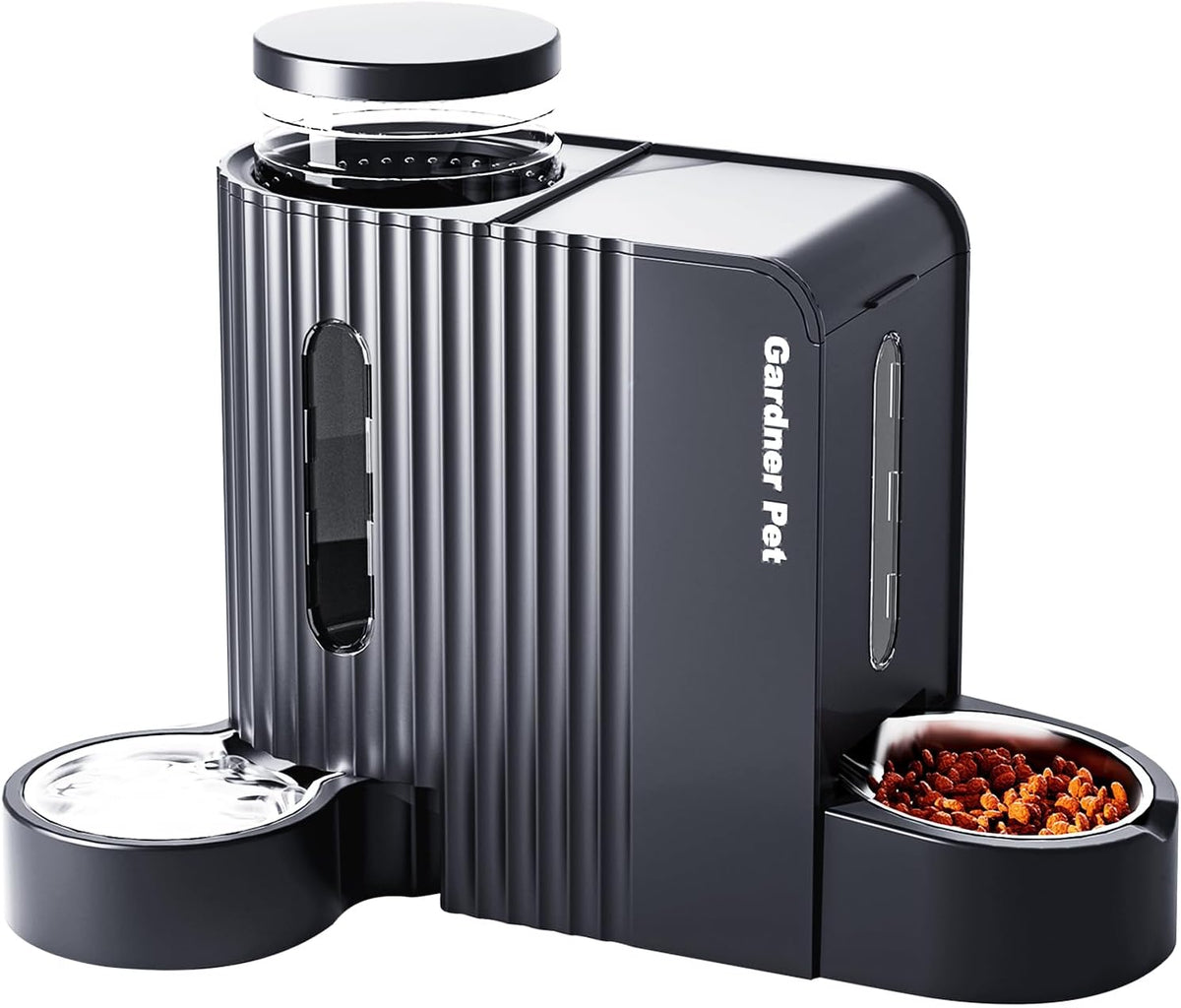 Gravity Automatic Cat Feeder, Water & Food Dispenser Set - Extra Large（1.6 Gallons x 2） / Black Grey