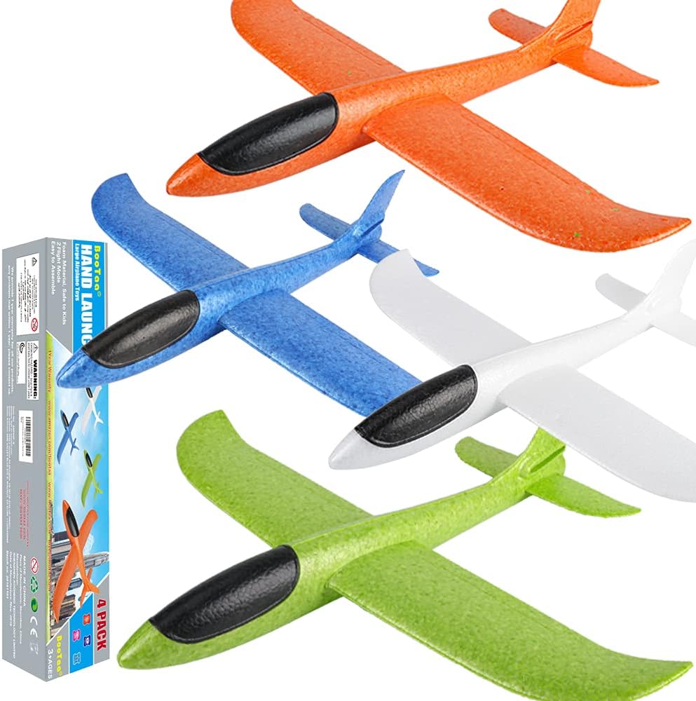 BooTaa 2 Pack Airplane Toys, 17.5" Large Throwing Foam Plane - 4 Airplanes