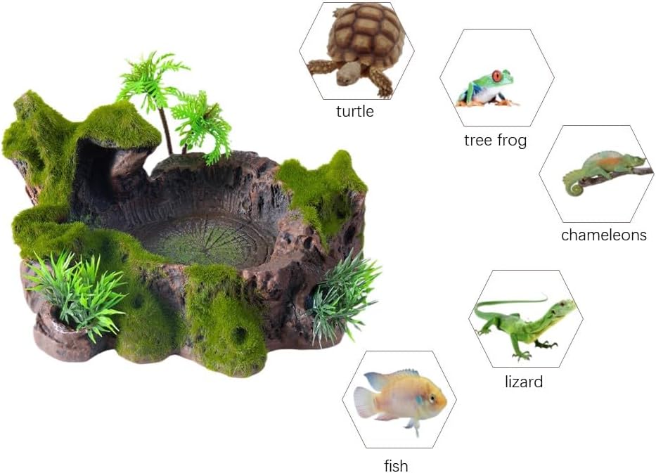 QIRMIZI Reptile Decor, Plastic Reptile Platform with Artificial Plants - Basking Habitat Decor - image 3
