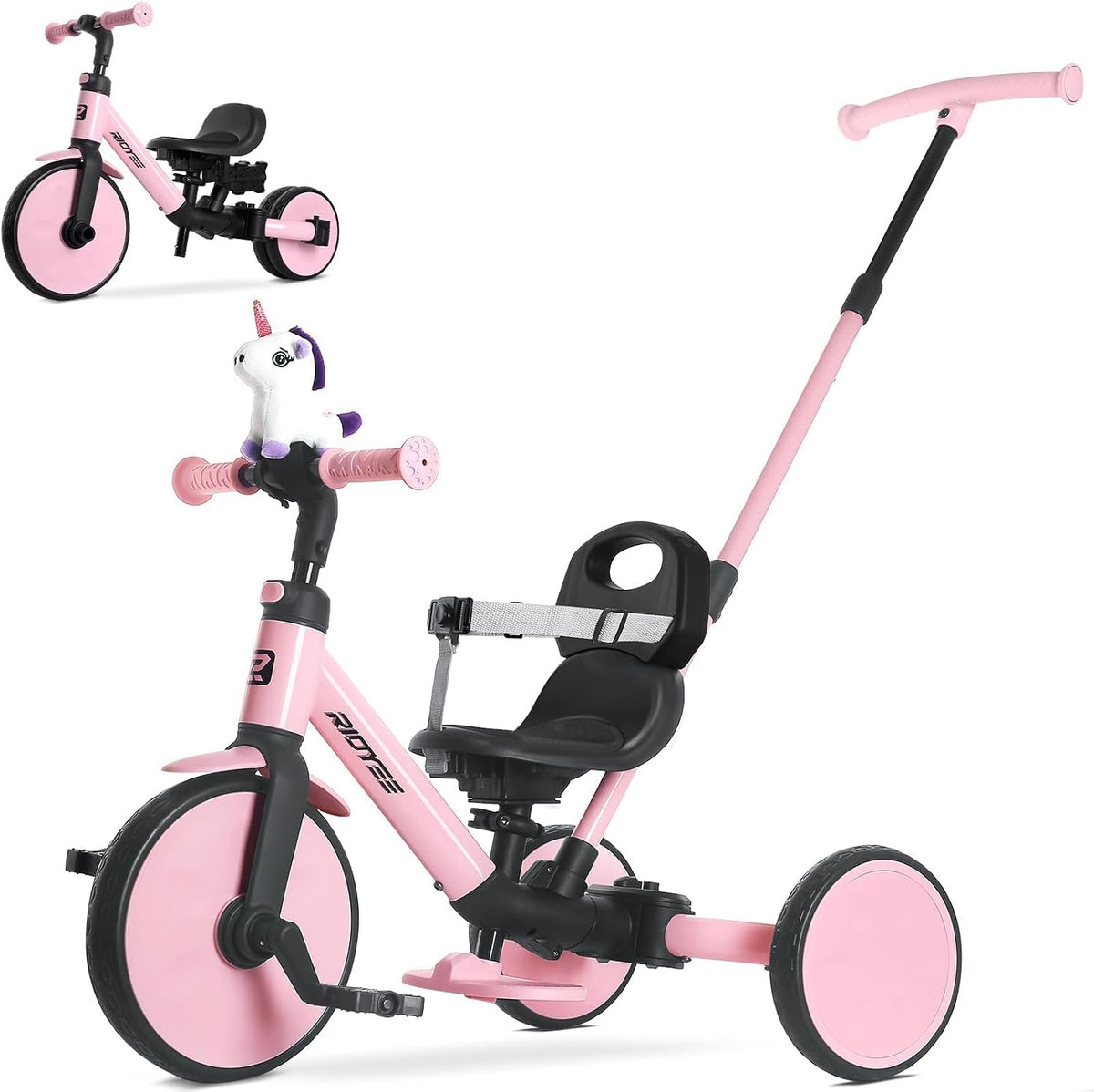 RIDYEE 5-in-1 toddler tricycle with parent push handle and harness seat - view 2