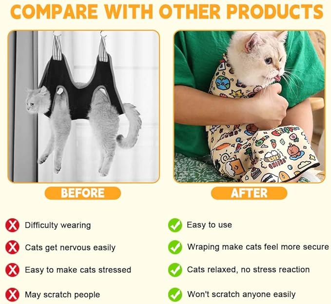 Cat Grooming Wrap, Self-Adherent Soft Cat Blanket to Wrap, Nail Clipping, Anti-Bite, Anti-Scratch, Anti-Escape Calming Wrap (Cute Prints, 3-6 lbs)