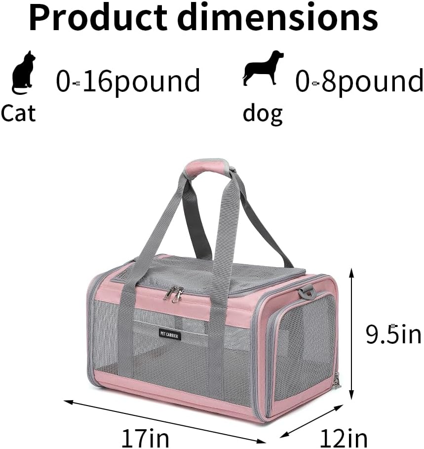 Airline Approved Pet Carrier for Cats and Small Dogs - pink / 17.0"L x 12.0"W x 12.5"H - image 2
