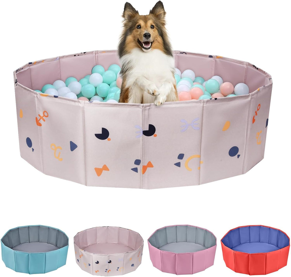 Dog Ball Pit Foldable 39.37 inches in Diameter, No Ball Included - Khaki / Large
