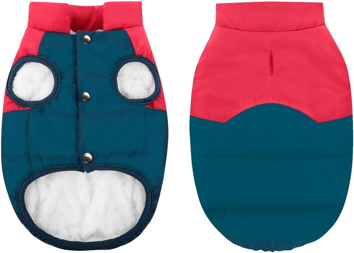 ASENKU Dog Winter Coat Dog Fleece Puffer Jacket for Small Medium - Large / Red&Navy