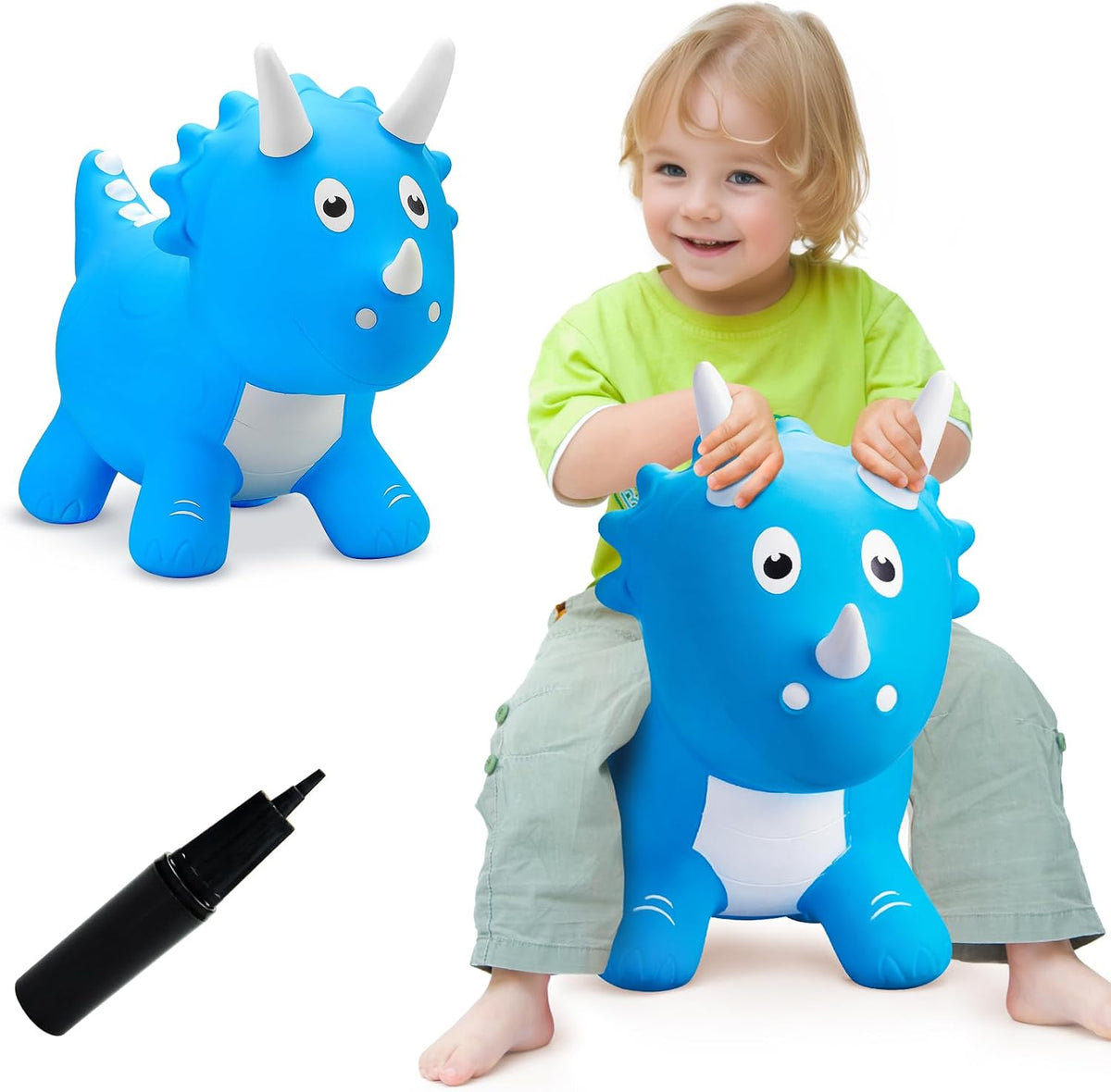 VangeBow Bouncy Horse Animal Hopper Toy for Toddlers 1-5 – Fun for Kids & Family - Blue Little Triceratop