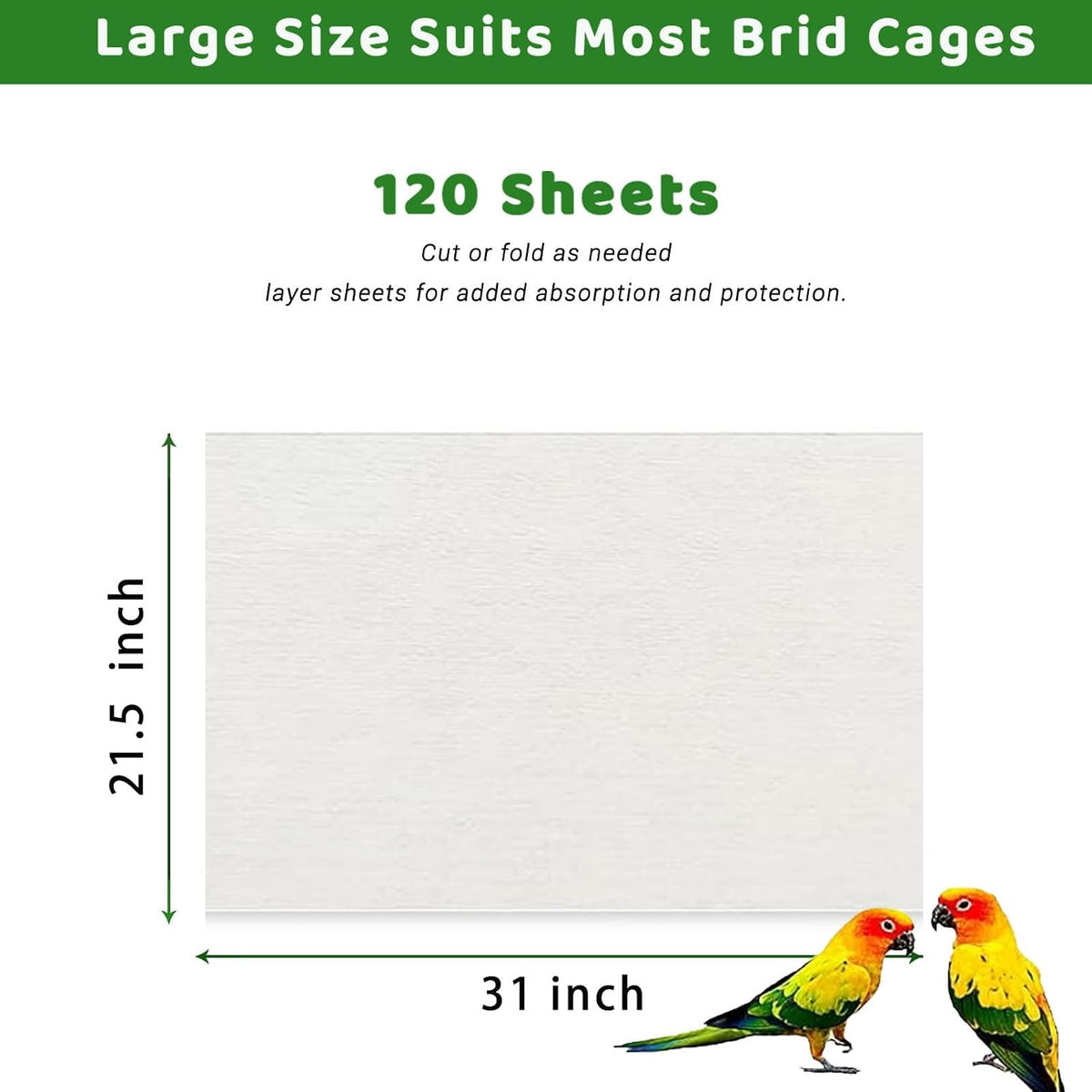 ZIQON 120 Pcs Bird Cage Liner Papers Big Size Cage Paper Liners - 31*21.5 inch / White - image 2