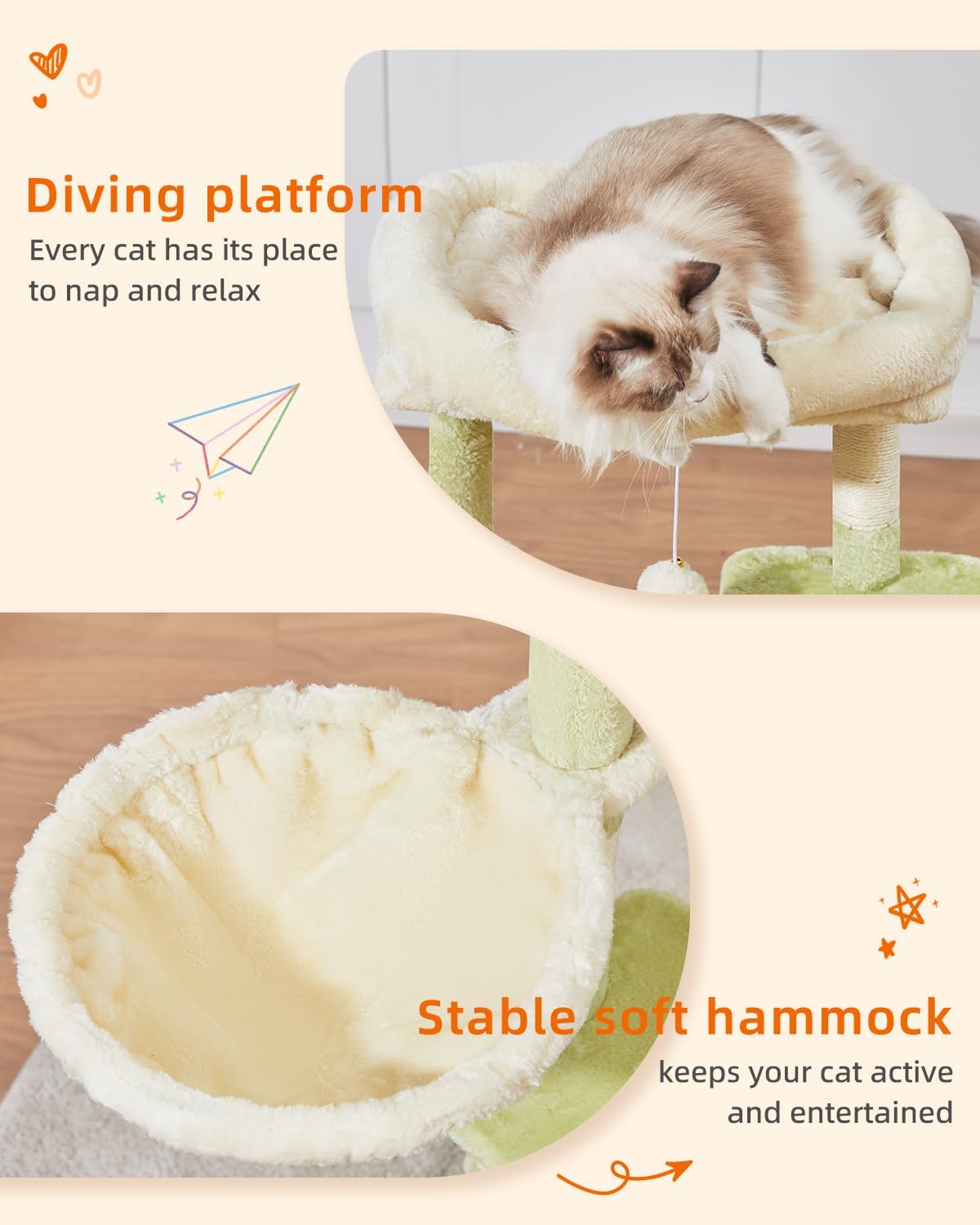Taoqimiao Cat Tree, Suitable for Kittens - Green and Beige / 38.5 Inches - image 4