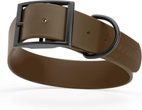 Dogline Biothane Waterproof Dog Collar Strong Coated Nylon Webbing with Black Hardware Odor- Proof for Easy Care Easy to Clean High Performance Fits Small Medium or Large Dogs, Dark Chocolate Brown