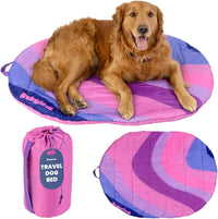 Travel Dog Bed, Foldable & Packable with Carry Bag, Black - Pink Horizon / Medium