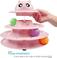 UPSKY Cat Toy Roller 3-Level Turntable Cat Toys with Six Colorful - A-Pink - image 3