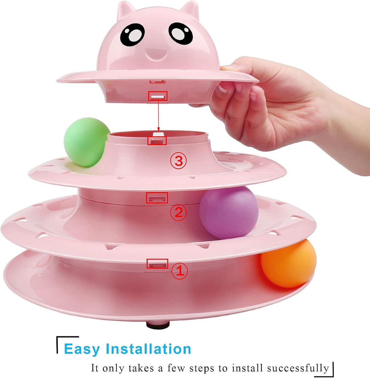 UPSKY Cat Toy Roller 3-Level Turntable Cat Toys with Six Colorful - A-Pink - image 3