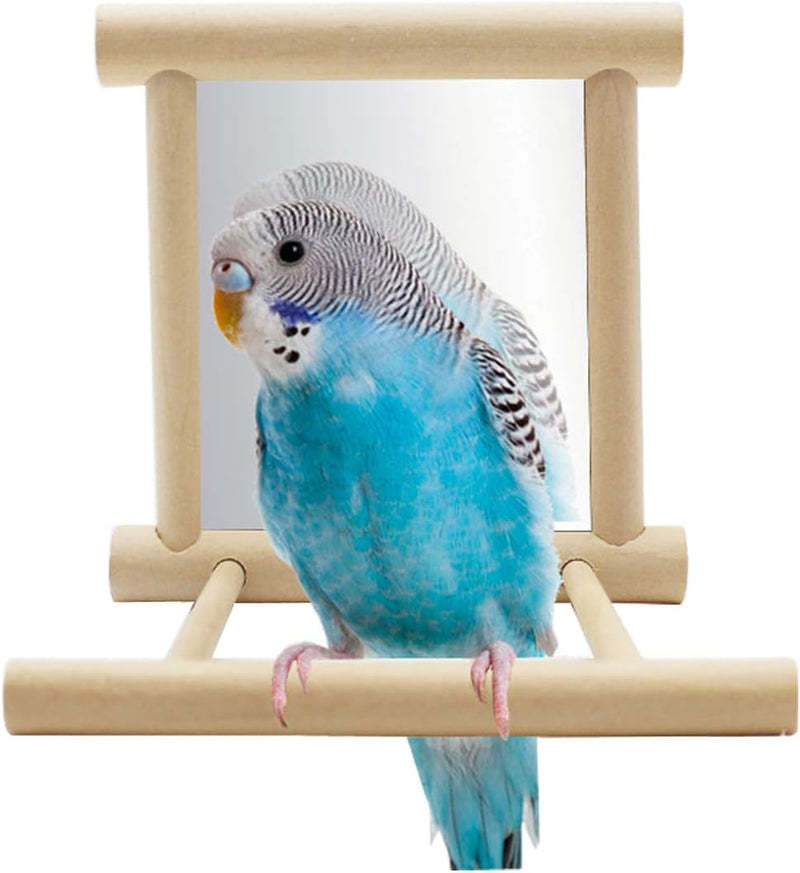 Hypeety Pet Bird Mirror with Bell Interactive Parrot Toy for Small - Wooden Mirror with Perch