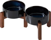 Elevated Dog Bowls, Raised Ceramic Dog Bowl for Small & Medium Dogs – Essentials for Dogs - Double Bowls with Stand- Starry Sky / 3.4CUPS