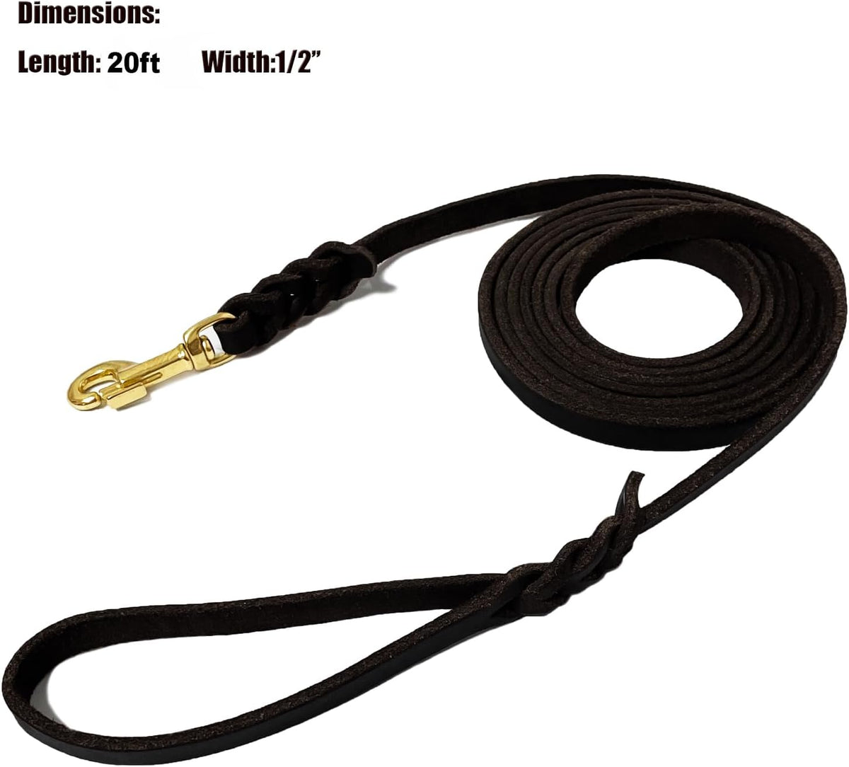 LWBMG Long Leather Dog Leash 10ft, Long Line Pet Leashes - 20ftx1/2'' / Black - image 3