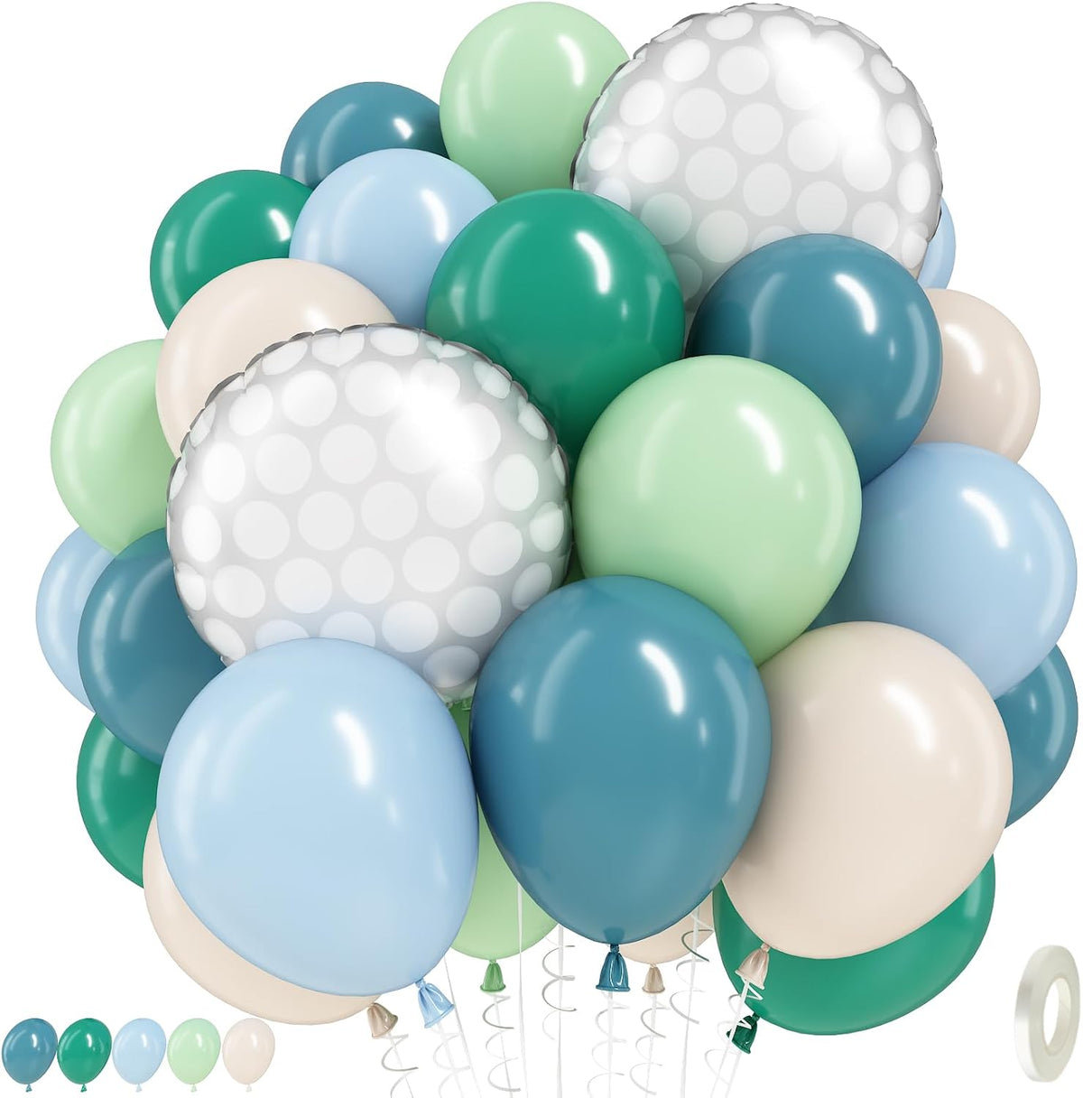 Blue Silver Balloon 12Inch Dark Metallic Blue Silver Confetti Latex - Blue Green White Golf