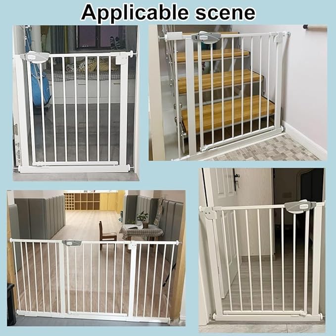 WAOWAO Triple Lock 68.11-75.98" Baby Gate Extra Wide Pressure Mounted Walk Through Swing Auto Close Safety Black Metal Dog Pet Puppy for Stairs,Doorways,Kitchen