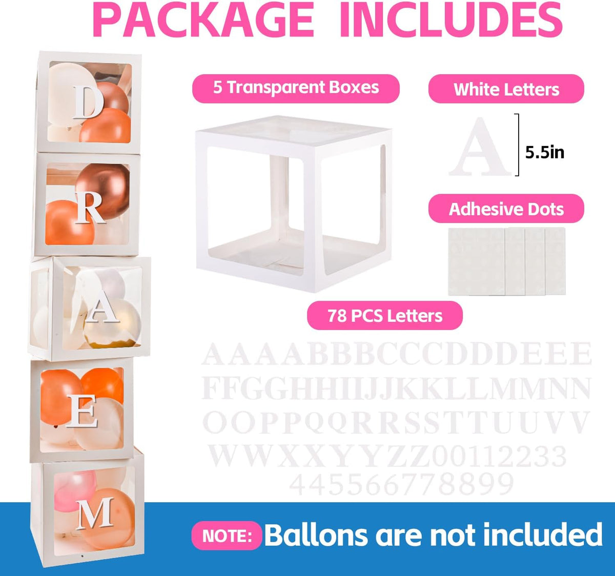 Baby Boxes with 30 PCS Letters - 5 PCS Balloon Box-78 Letter - image 2