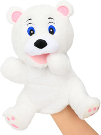 Hopearl white plush unicorn hand puppet with open movable mouth, 12 inches - view 2