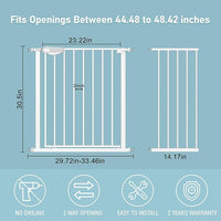 WAOWAO Triple Lock Baby Gate Extra Wide 44.48-48.42" Pressure Mounted Walk Through Swing Auto Close Safety White Metal Child Kids Dog Pet Puppy for Stairs,Doorways