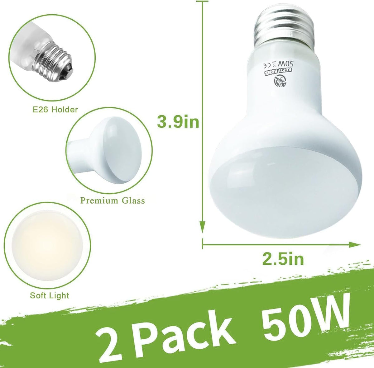 Reptile Heat Lamp Bulbs, Simulate Natural Sunlight Heat Light Bulb, 2 Pack 100W Amphibian Terrarium - Basking Bulb / 2*50 - image 2