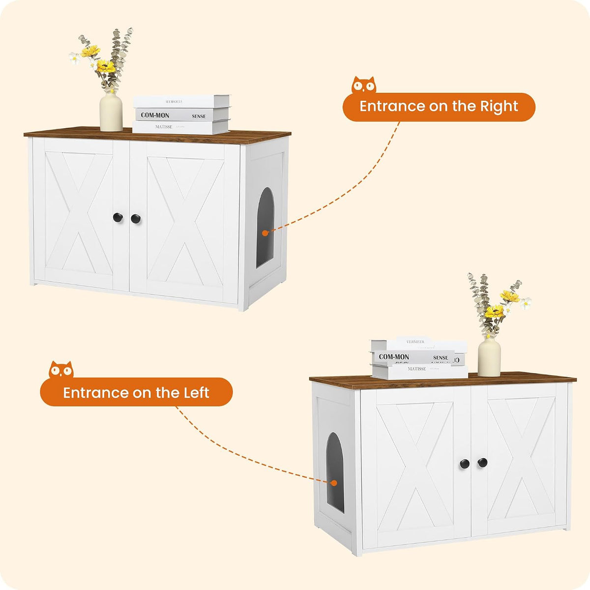 Cat Litter Box Enclosure, Hidden Litter Box Furniture - White+Warm Brown - image 3