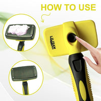 Pet Self Cleaning Slicker Brush and Grooming Comb - Gently Removes Loose Hair, Tangles, and Dirt - Skin Friendly Deshedding Grooming Tool for Hair Dogs & Cats - Pet Supplies Accessories (Yellow)