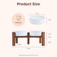 SPUNKYJUNKY Ceramic Dog Bowls Dog Bowl Set with Acacia Wood Stand Raised Dog Bowl Dog Food and Water Bowl for Small Medium Sized Dog (Shallow, 15.5cm)